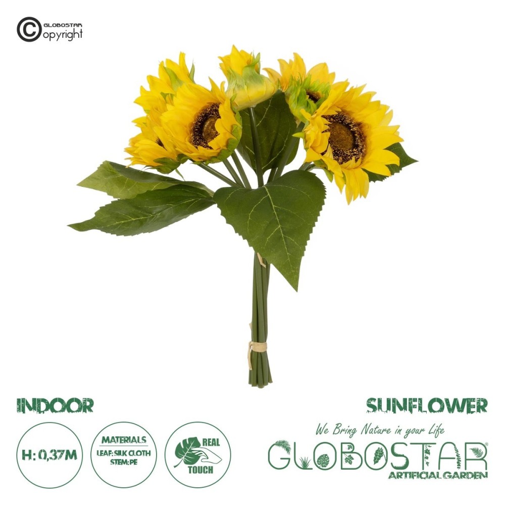 GloboStar® Artificial Garden YELLOW SUNFLOWER BRANCH 21386 Τεχνητό Διακοσμητικό Μπουκέτο Ηλιοτρόπιο Κίτρινο Y37cm